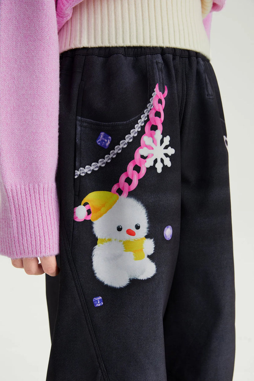 Snowman & Bunny Softshell Ski Pants – Painted Denim by Poco Blush, image 13