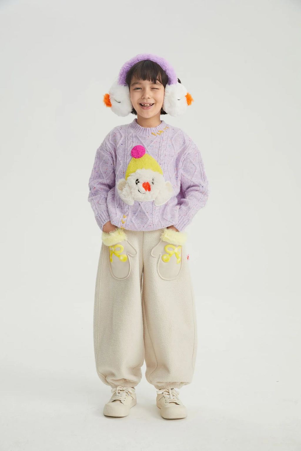 Poco Blush Hello Bunny & Snowman Cable Knit Sweater