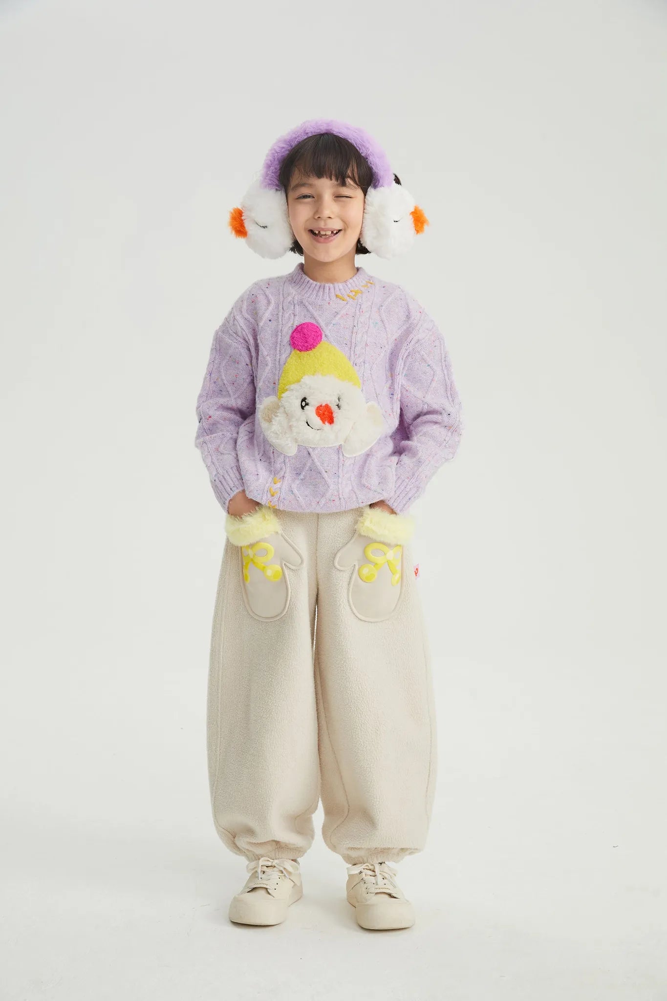 Poco Blush Hello Bunny & Snowman Cable Knit Sweater