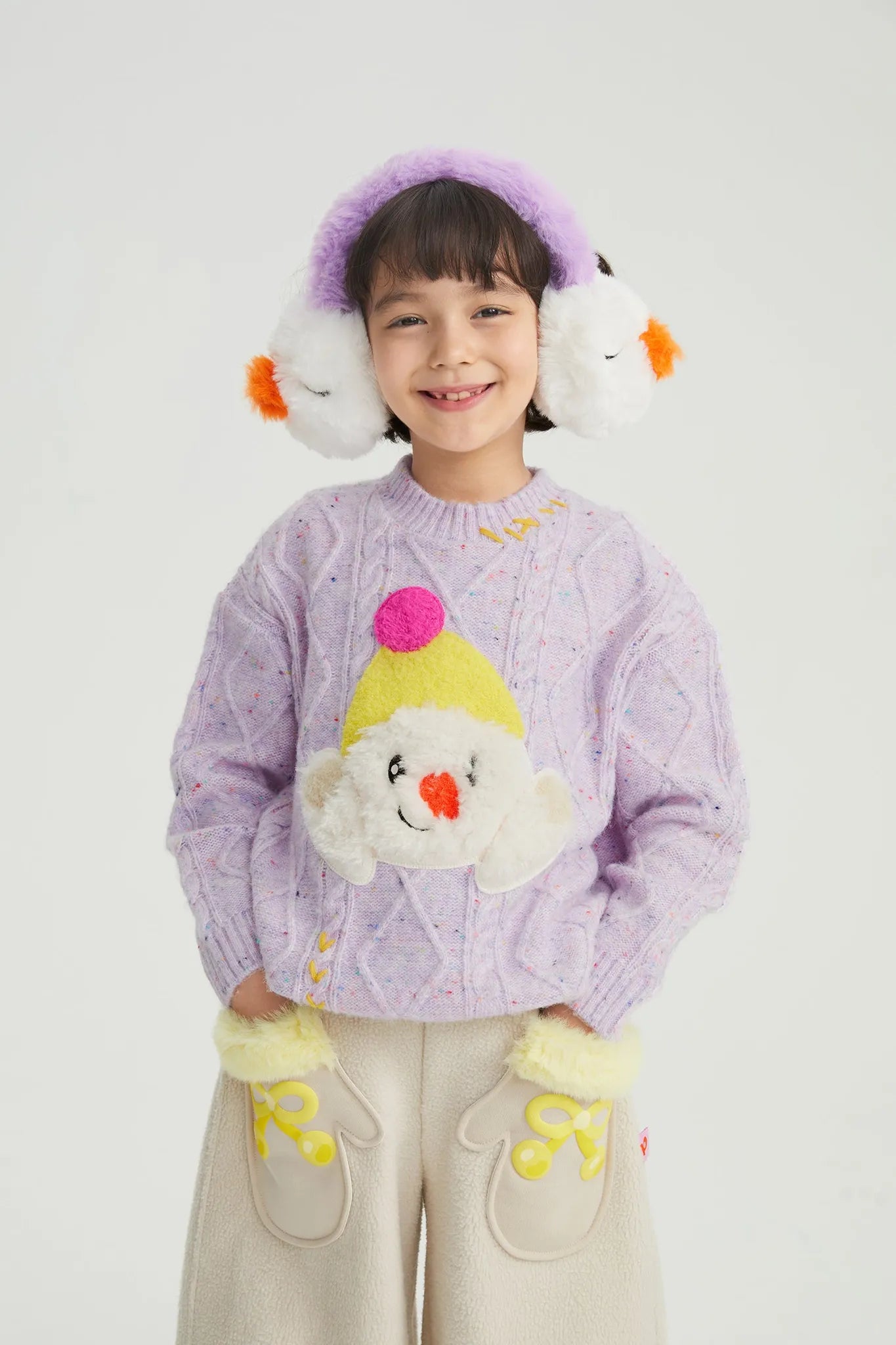 Poco Blush Hello Bunny & Snowman Cable Knit Sweater