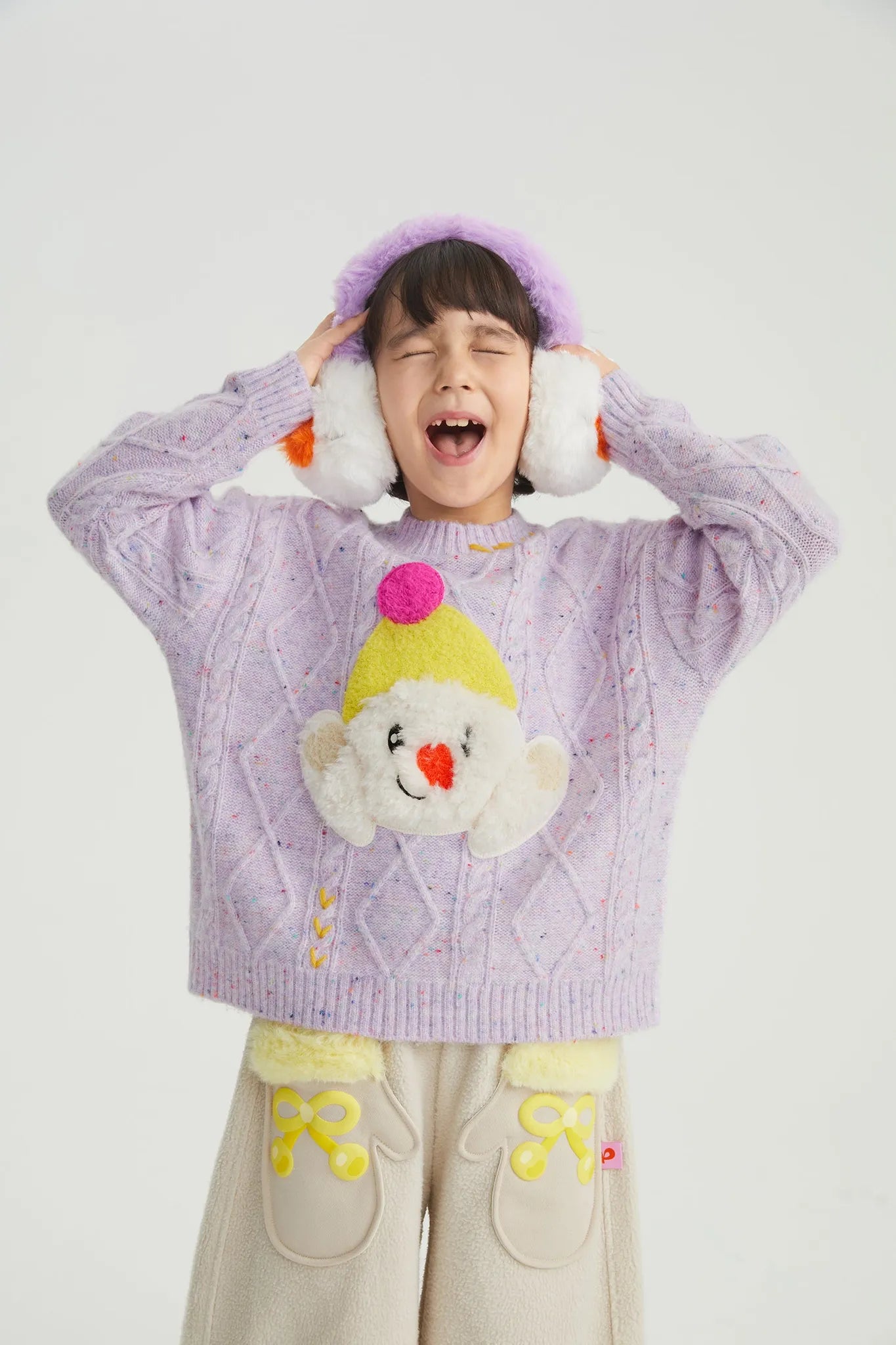 Poco Blush Hello Bunny & Snowman Cable Knit Sweater