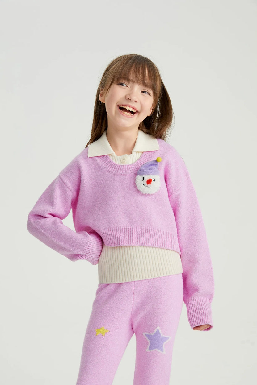 Starry Snowman & Bunny 2-in-1 Knit Sweater Set by Poco Blush, image 3