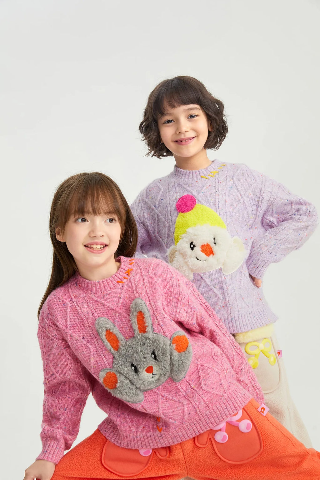 Poco Blush Hello Bunny & Snowman Cable Knit Sweater