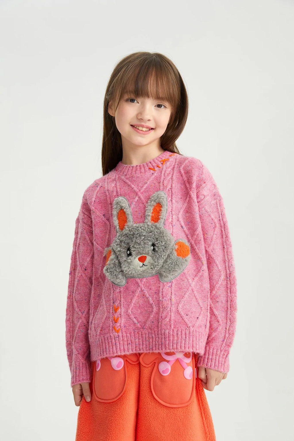 Poco Blush Hello Bunny & Snowman Cable Knit Sweater