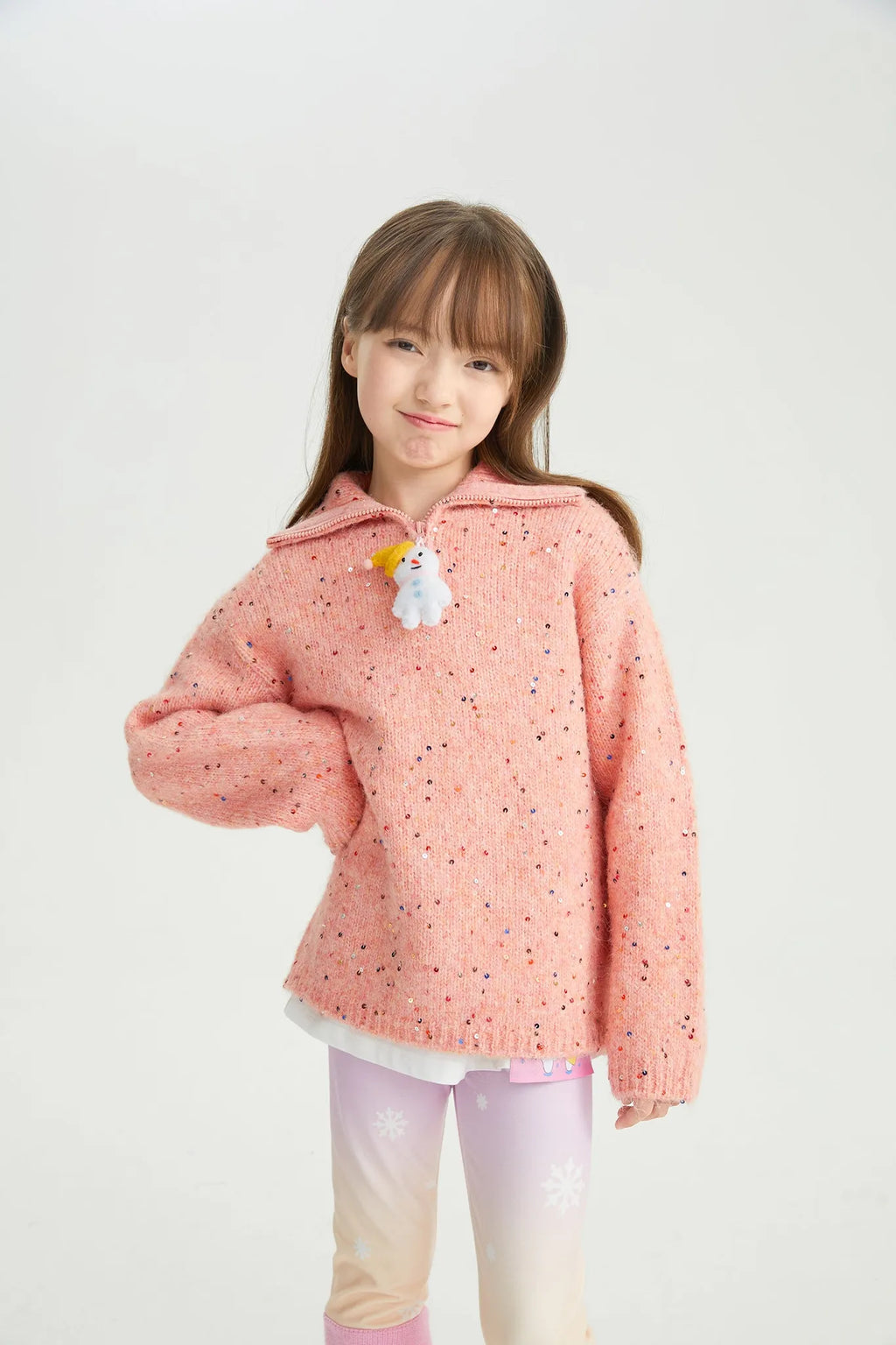 Poco Blush Sparkling Snowman Sequin Sweater