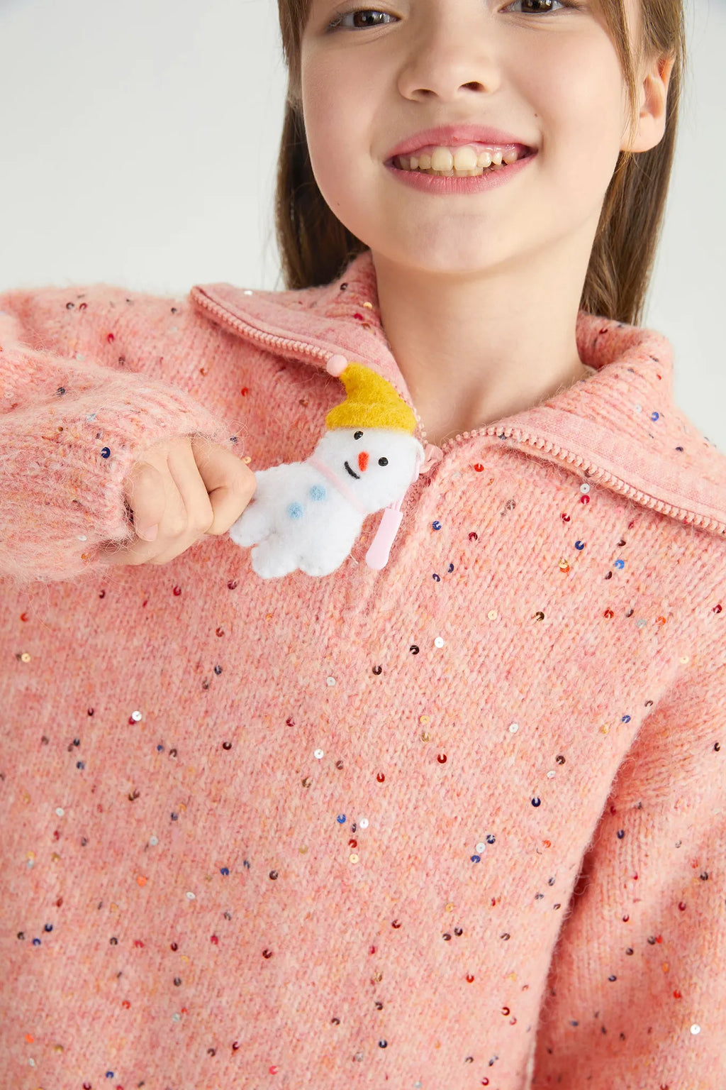 Poco Blush Sparkling Snowman Sequin Sweater
