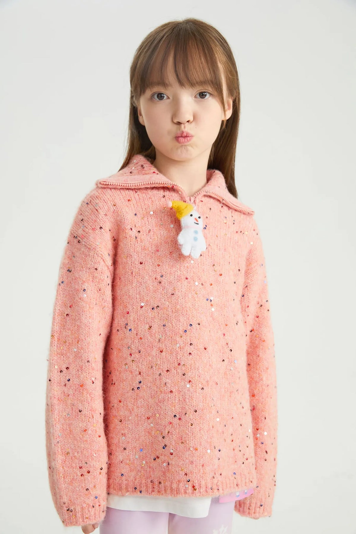 Poco Blush Sparkling Snowman Sequin Sweater