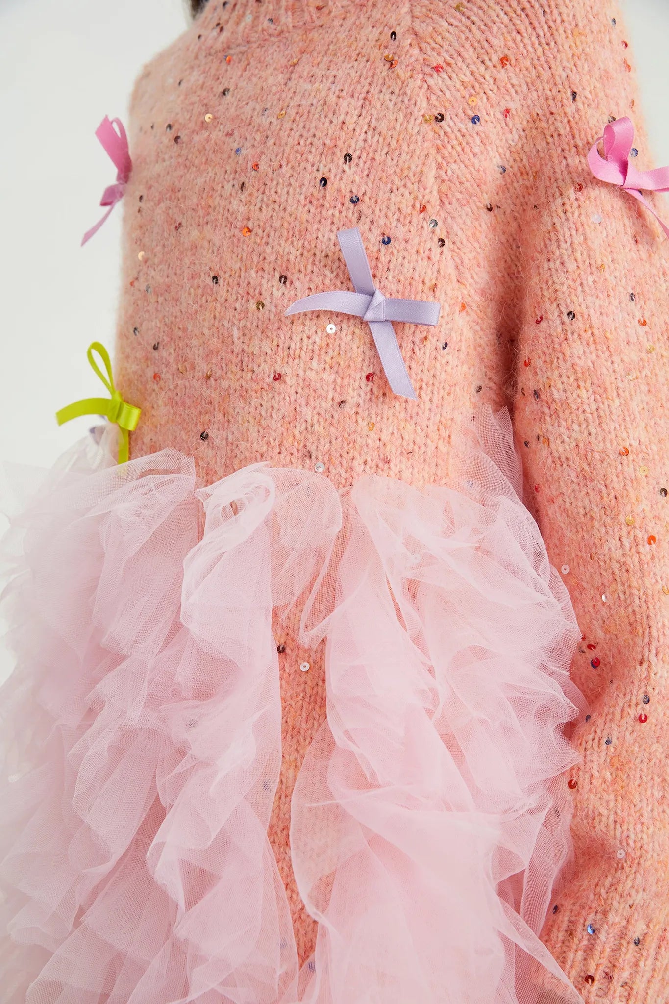 Poco Blush Sparkling Bow Mesh Knit Dress