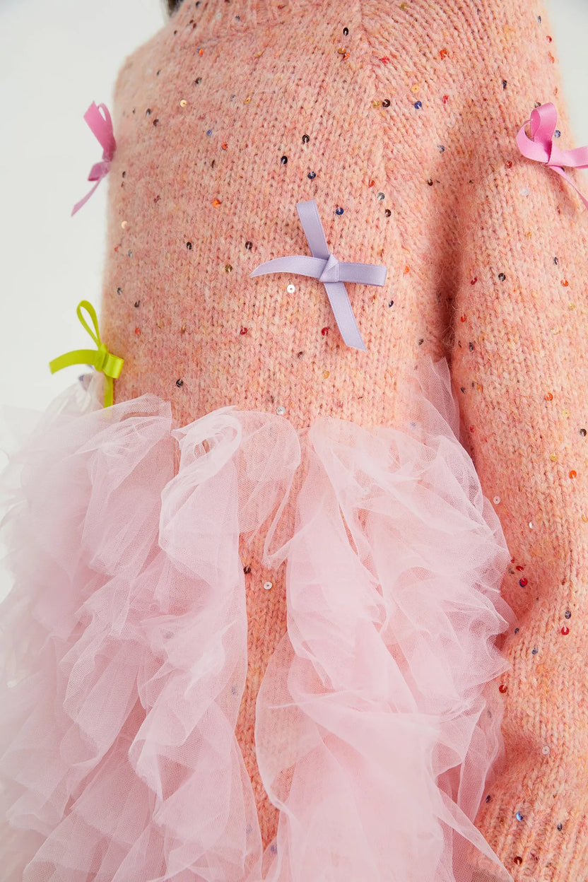 Sparkling Bow Mesh Knit Dress by Poco Blush, image 9
