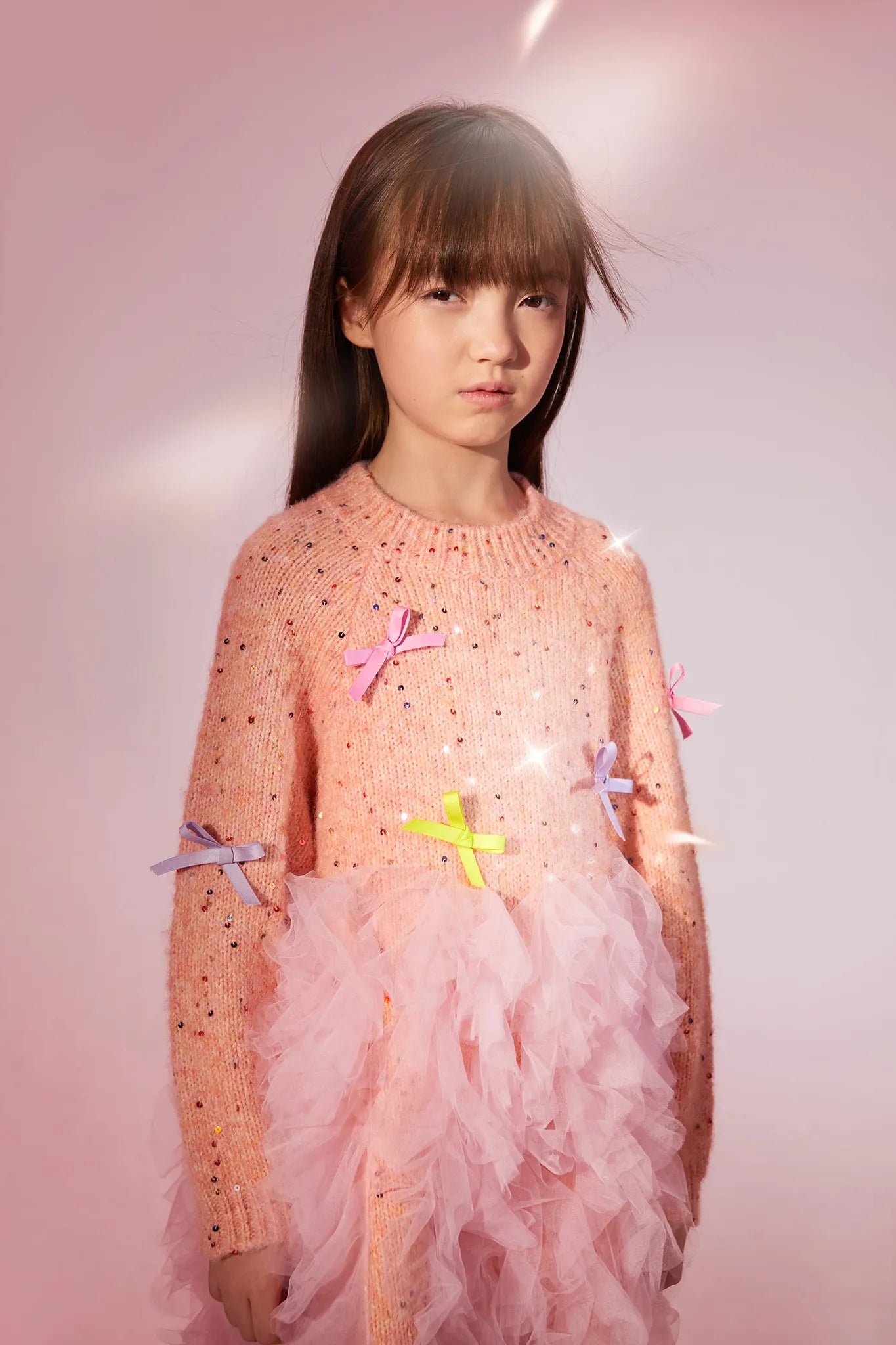 Poco Blush Sparkling Bow Mesh Knit Dress