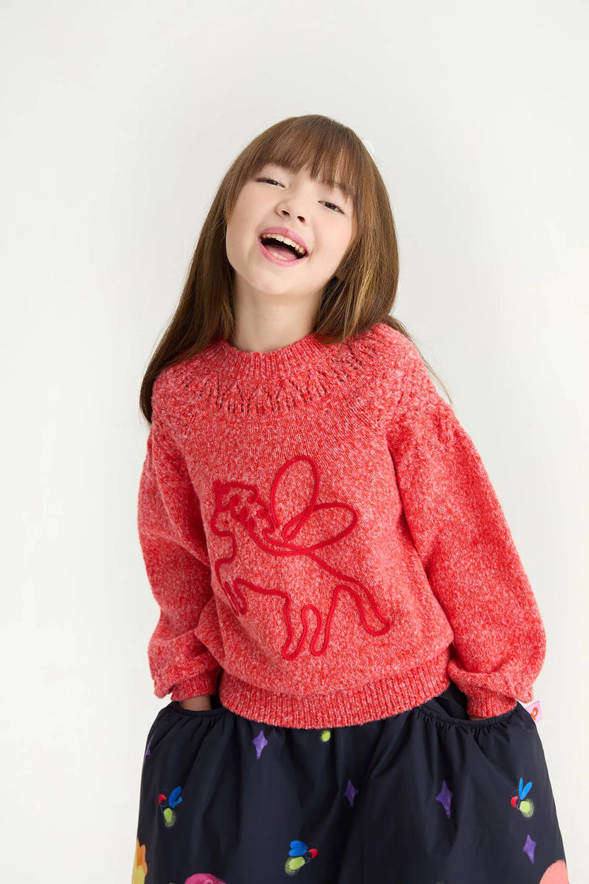 Red Pegasus Cable Knit Sweater by Poco Blush, image 2