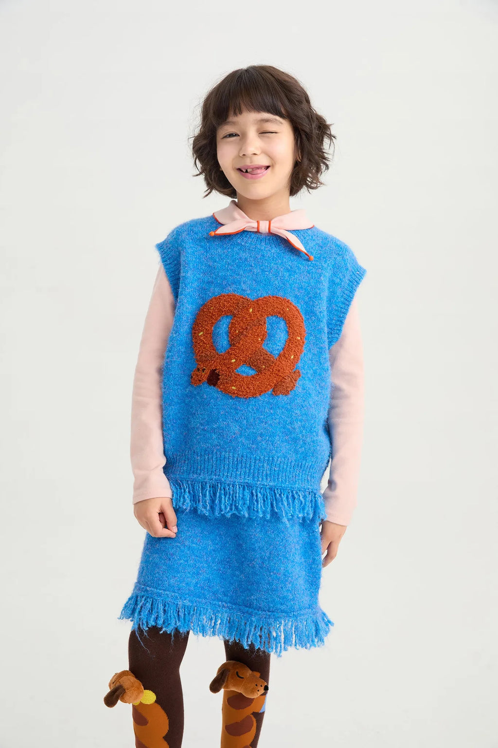 Poco Blush Twisted Bread Dog Alpaca-Feel Knit Vest