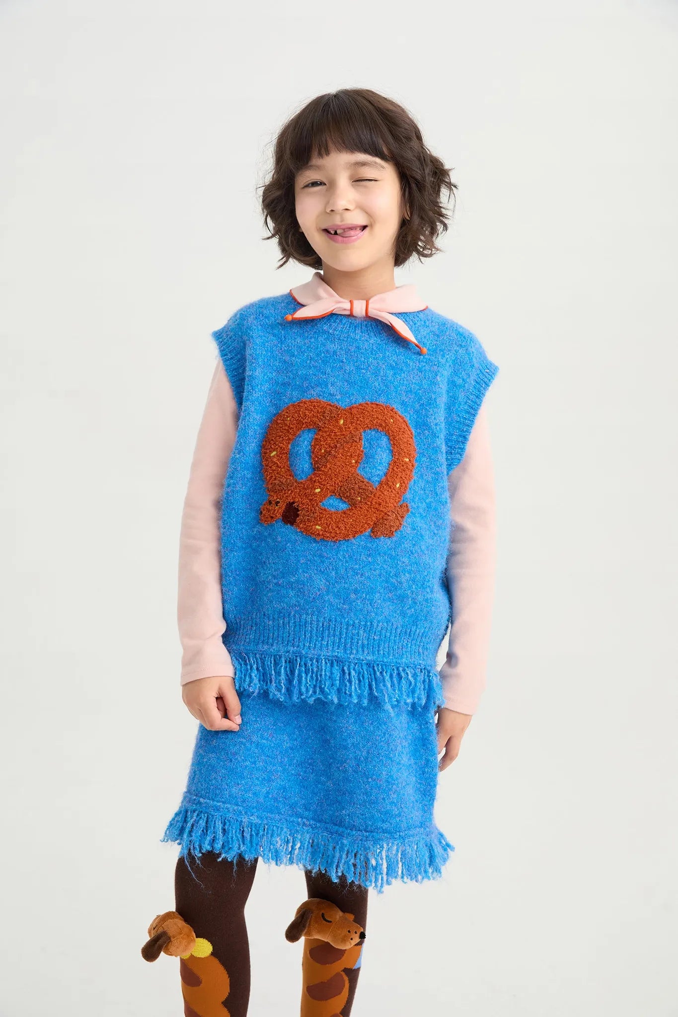 Poco Blush Twisted Bread Dog Alpaca-Feel Knit Vest