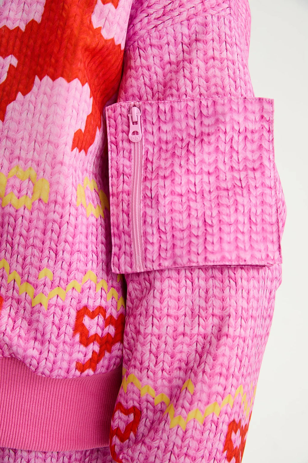 Poco Blush Little Sheep Chunky Knit Print Fleece Jacket