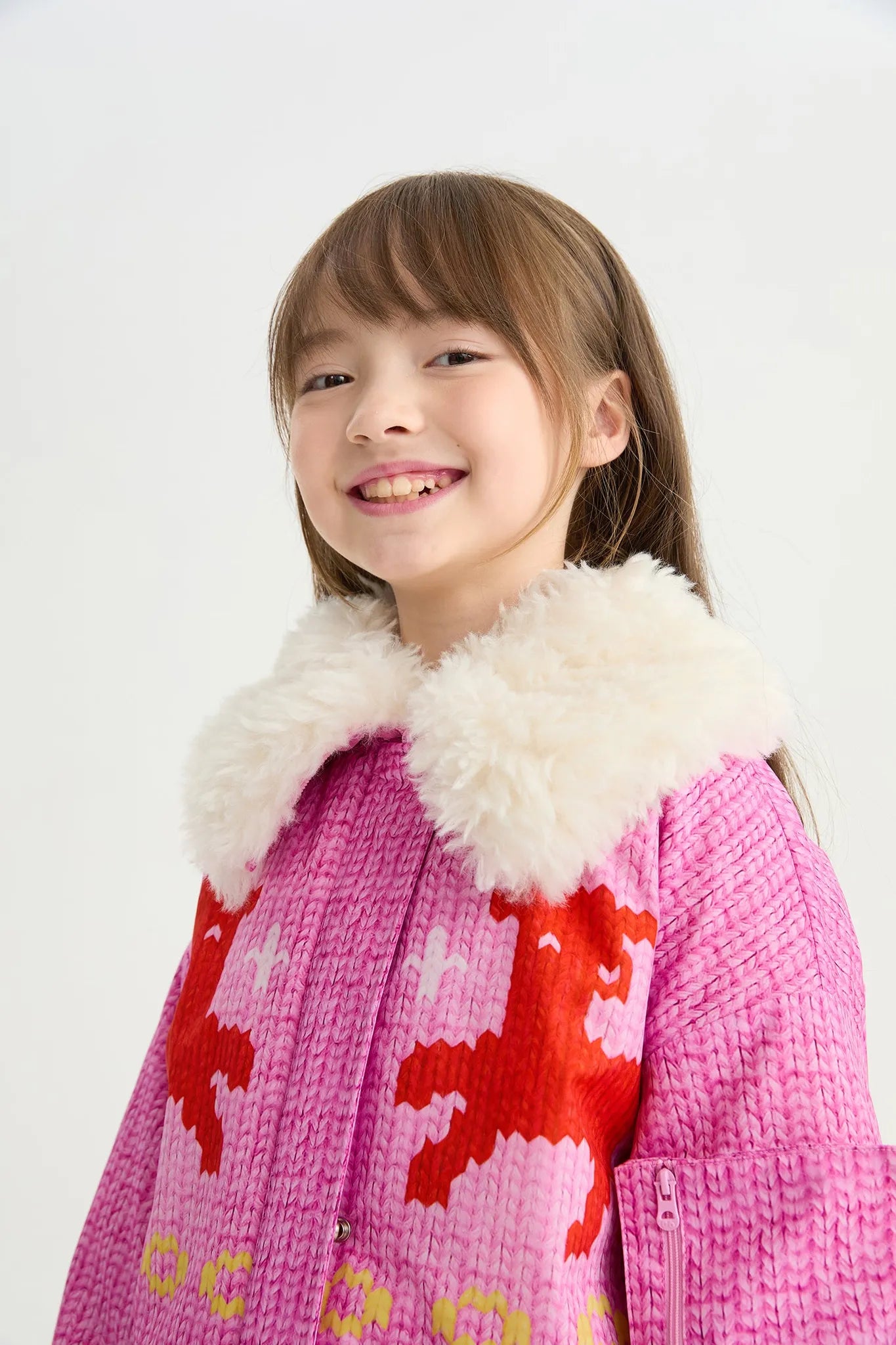 Poco Blush Little Sheep Chunky Knit Print Fleece Jacket