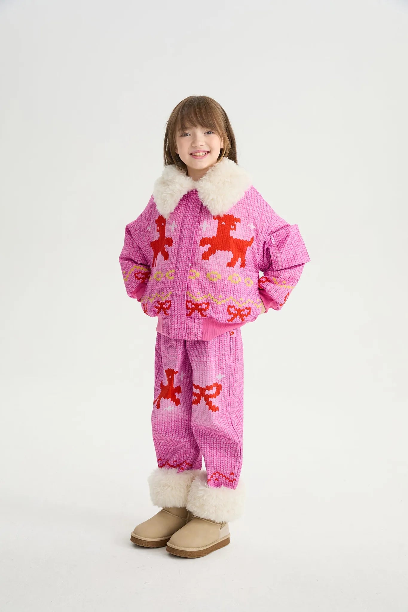 Poco Blush Little Sheep Chunky Knit Print Fleece Jacket