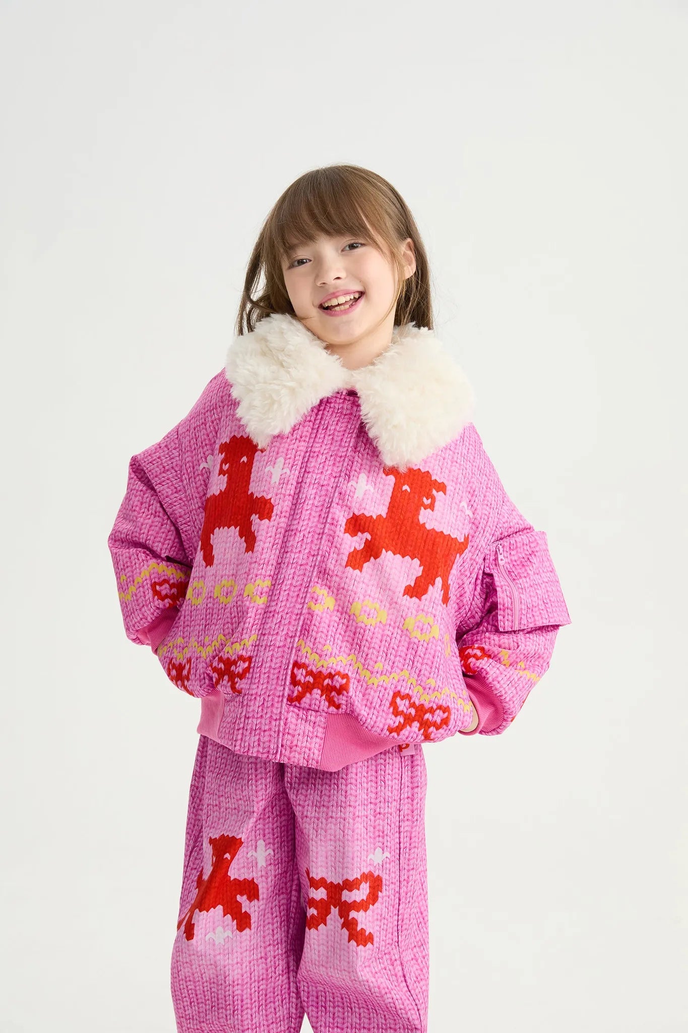 Poco Blush Little Sheep Chunky Knit Print Fleece Jacket