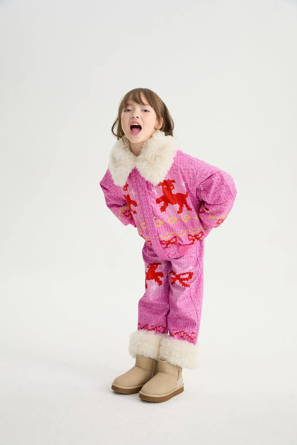 Poco Blush Little Sheep Chunky Knit Print Fleece Jacket