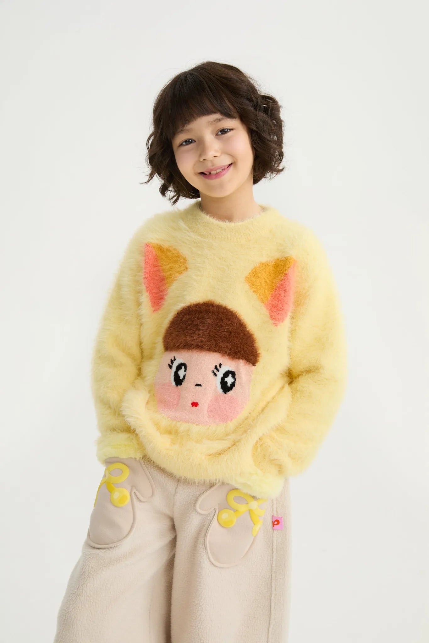 Poco Blush Fringe Cat & Bunny Jacquard Sweater