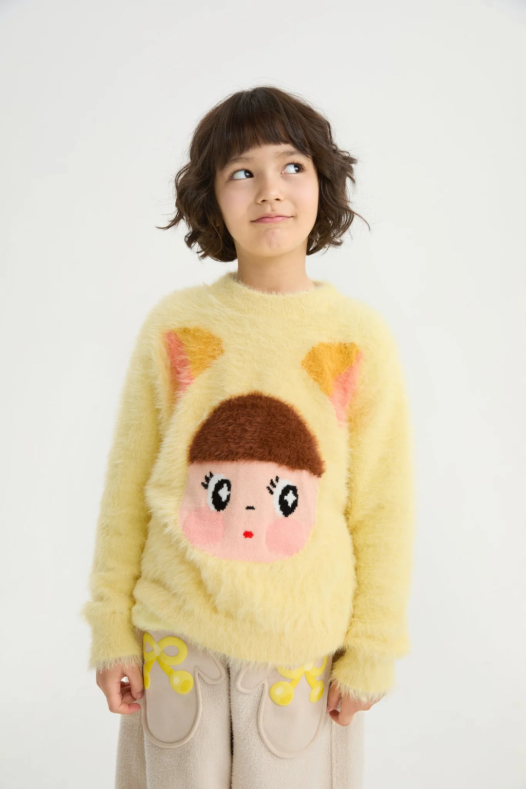 Poco Blush Fringe Cat & Bunny Jacquard Sweater