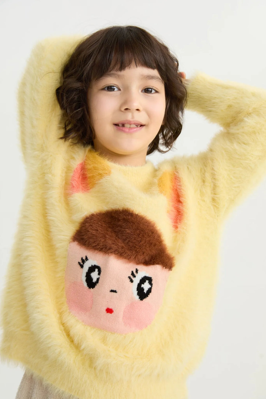 Poco Blush Fringe Cat & Bunny Jacquard Sweater