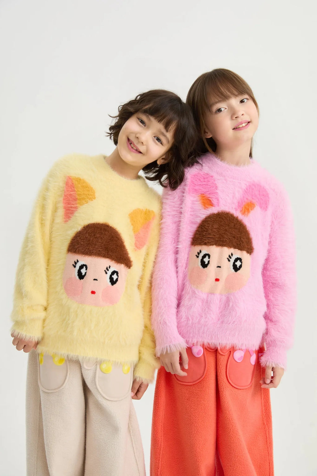 Poco Blush Fringe Cat & Bunny Jacquard Sweater