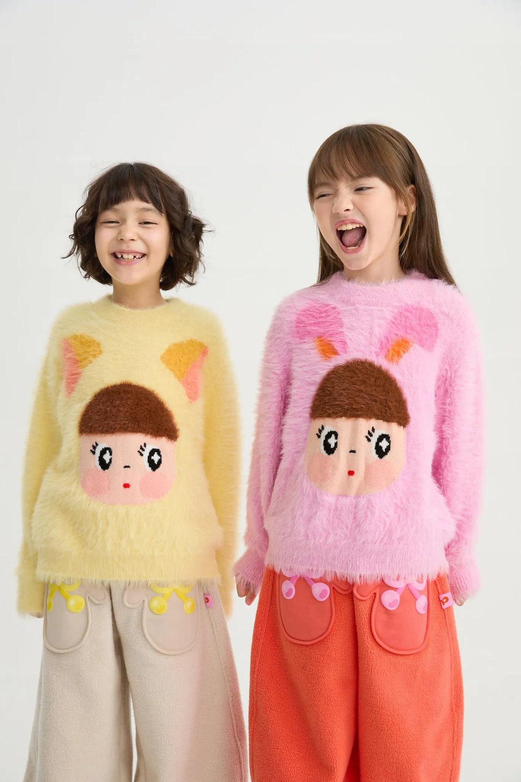 Poco Blush Fringe Cat & Bunny Jacquard Sweater