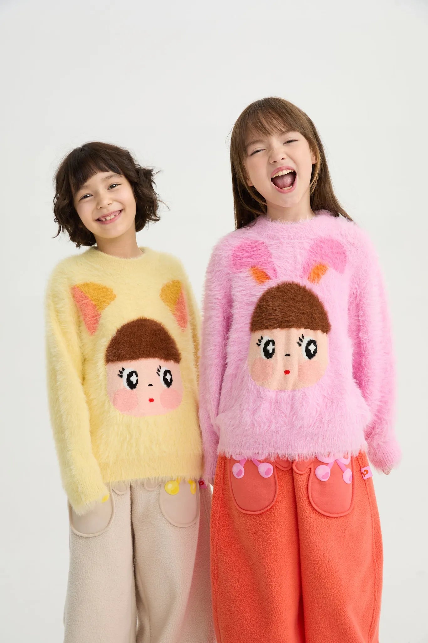 Poco Blush Fringe Cat & Bunny Jacquard Sweater