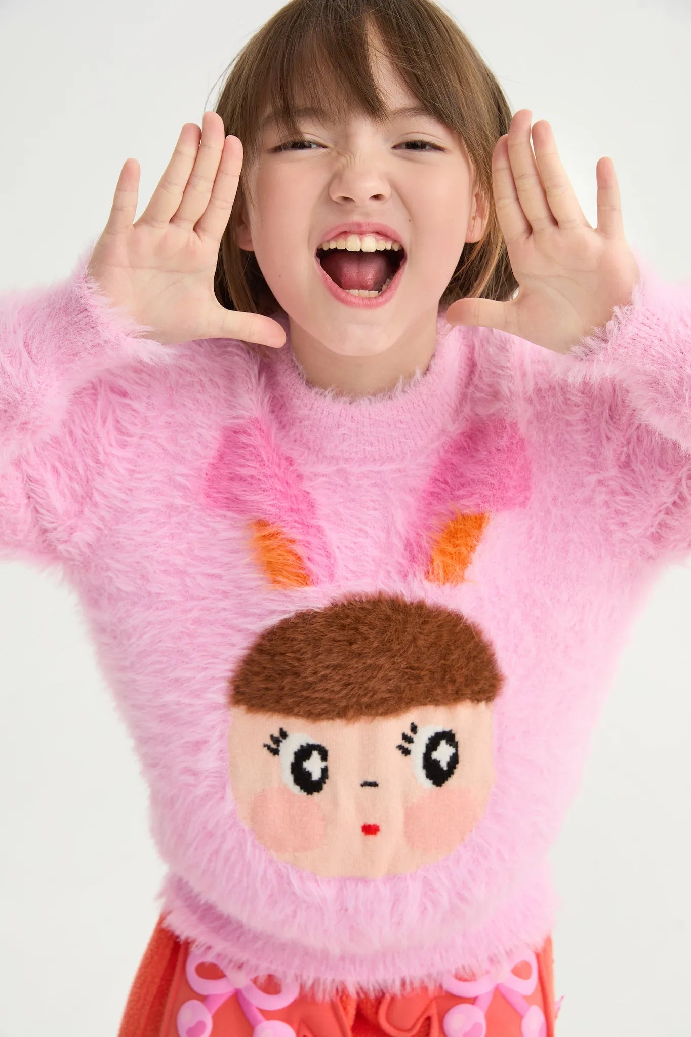 Poco Blush Fringe Cat & Bunny Jacquard Sweater