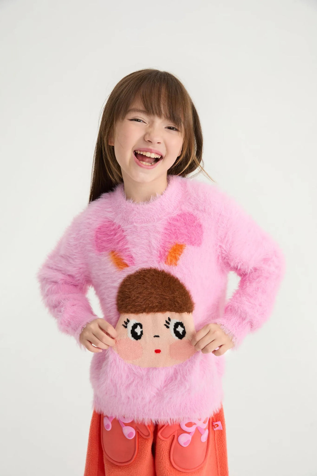 Poco Blush Fringe Cat & Bunny Jacquard Sweater