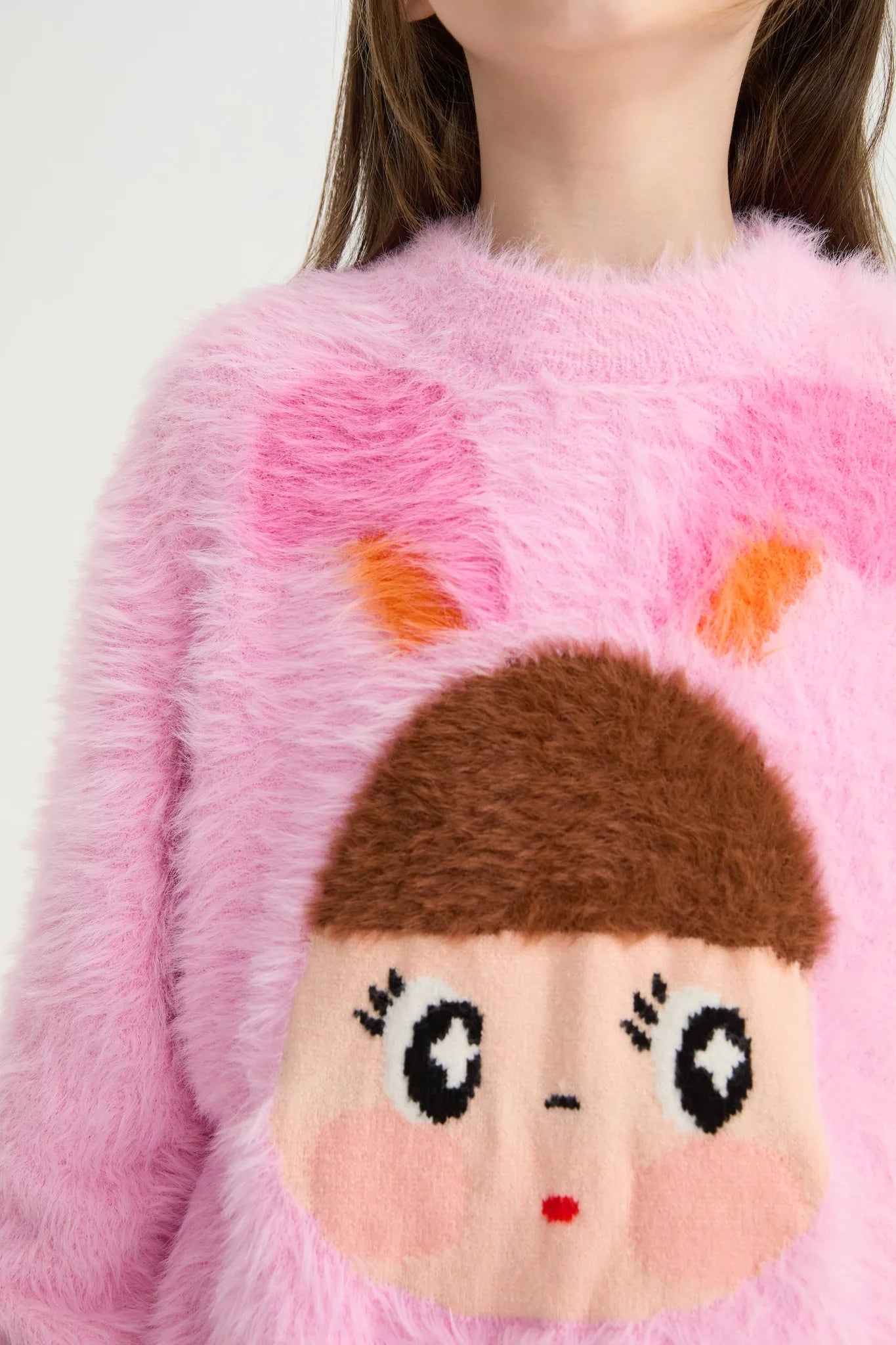 Poco Blush Fringe Cat & Bunny Jacquard Sweater