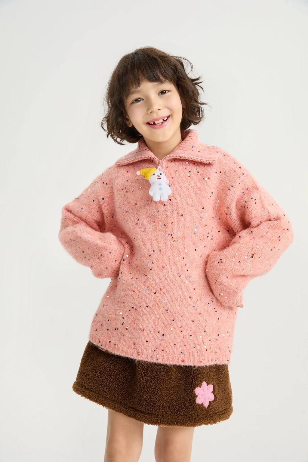 Poco Blush Sparkling Snowman Sequin Sweater