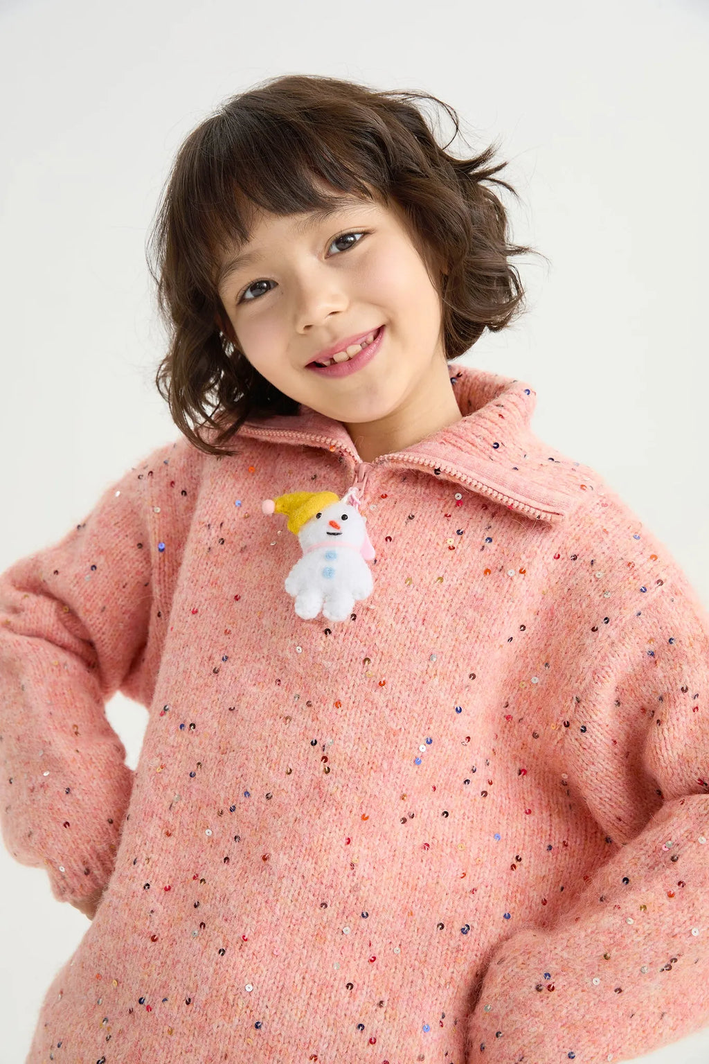 Poco Blush Sparkling Snowman Sequin Sweater