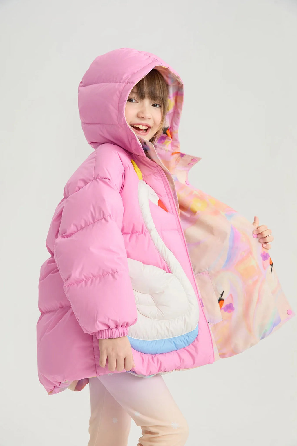Poco Blush Elegant Swan Reversible Goose Down Coat