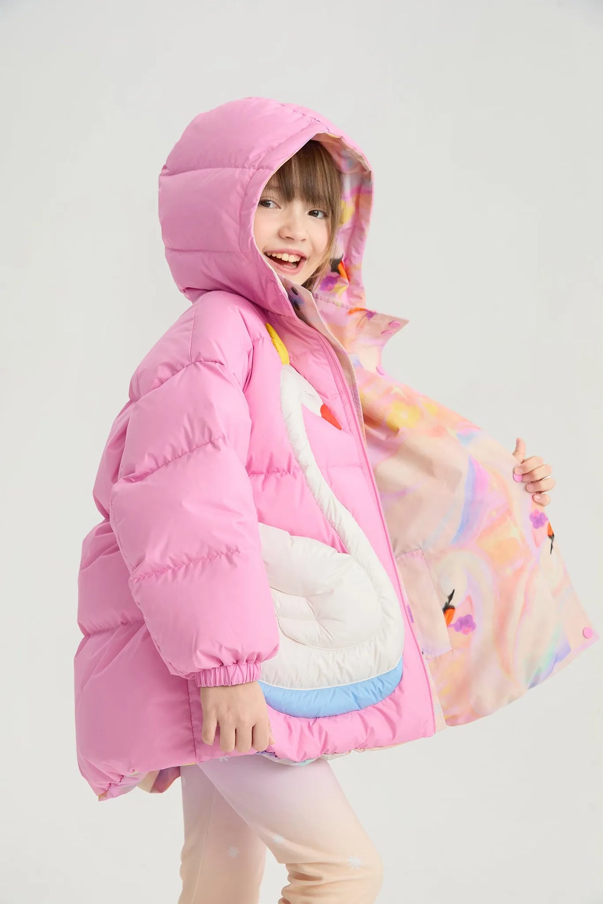 Poco Blush Elegant Swan Reversible Goose Down Coat
