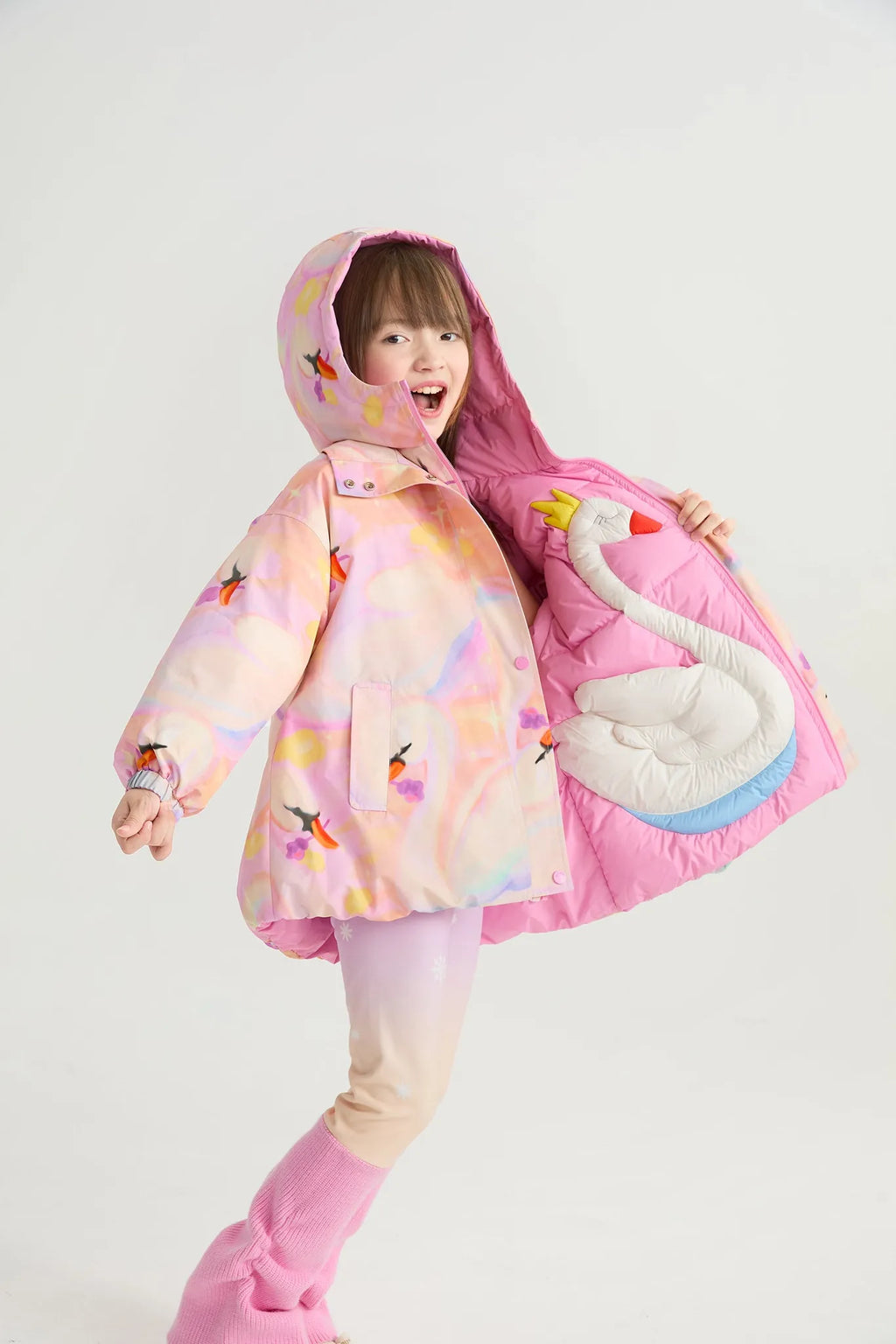 Poco Blush Elegant Swan Reversible Goose Down Coat
