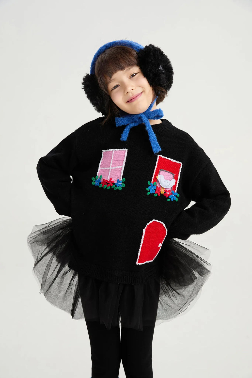 Poco Blush Bird at the Window Mesh Knit Sweater