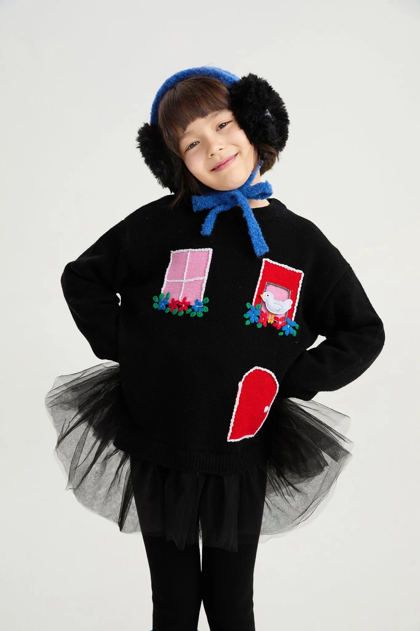 Poco Blush Bird at the Window Mesh Knit Sweater