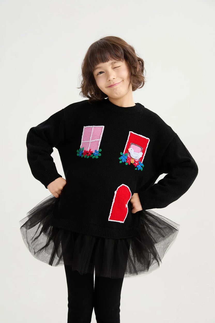 Bird at the Window Mesh Knit Sweater by Poco Blush, image 4