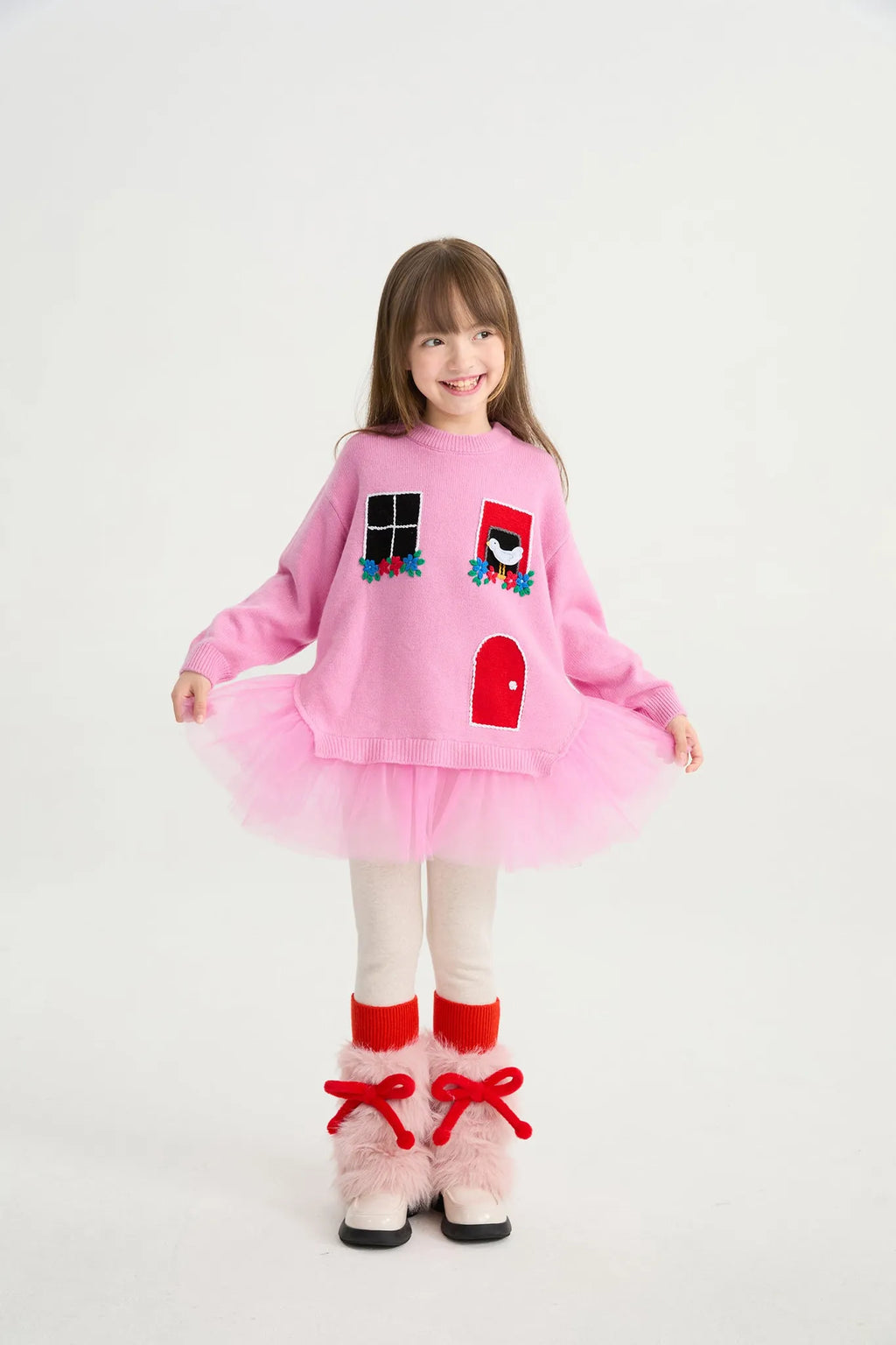 Poco Blush Bird at the Window Mesh Knit Sweater