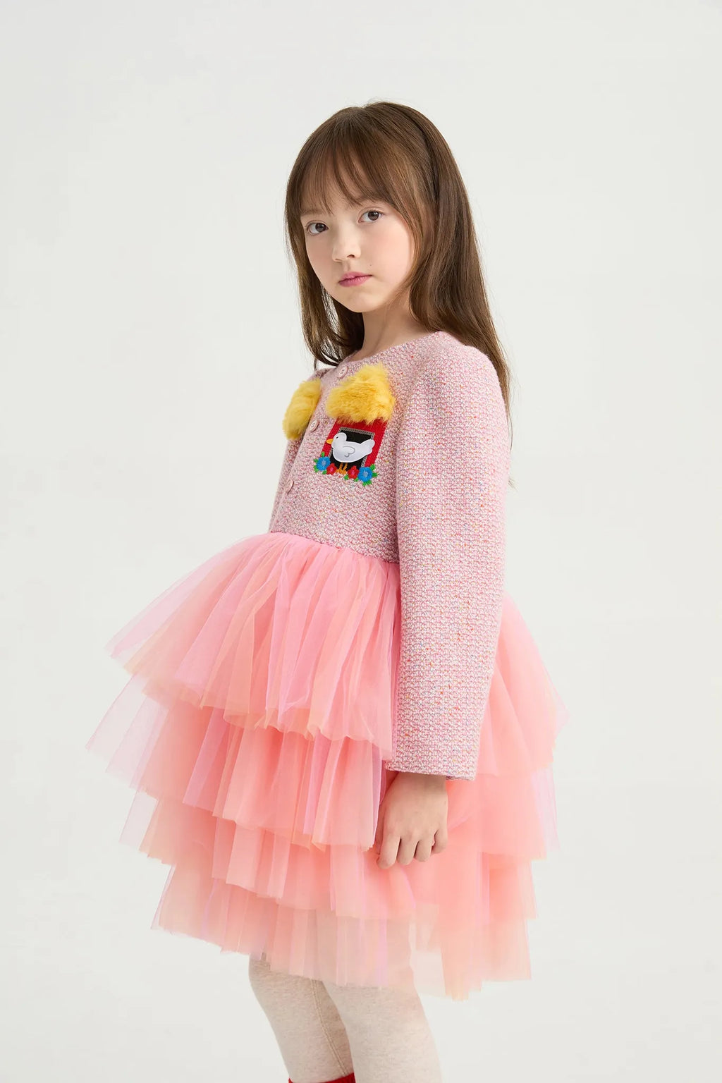 Poco Blush Bird at the Window Mesh Tweed Dress