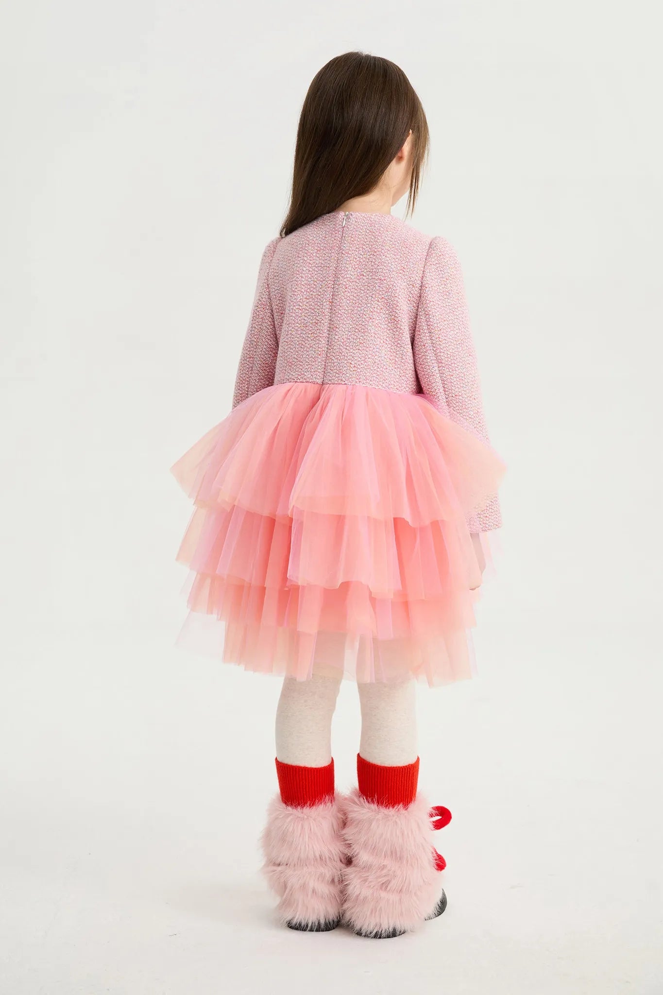 Poco Blush Bird at the Window Mesh Tweed Dress