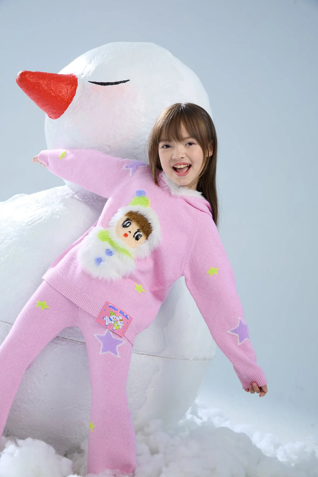 Poco Blush Snowman Wobbler Bouclé Knit Sweater