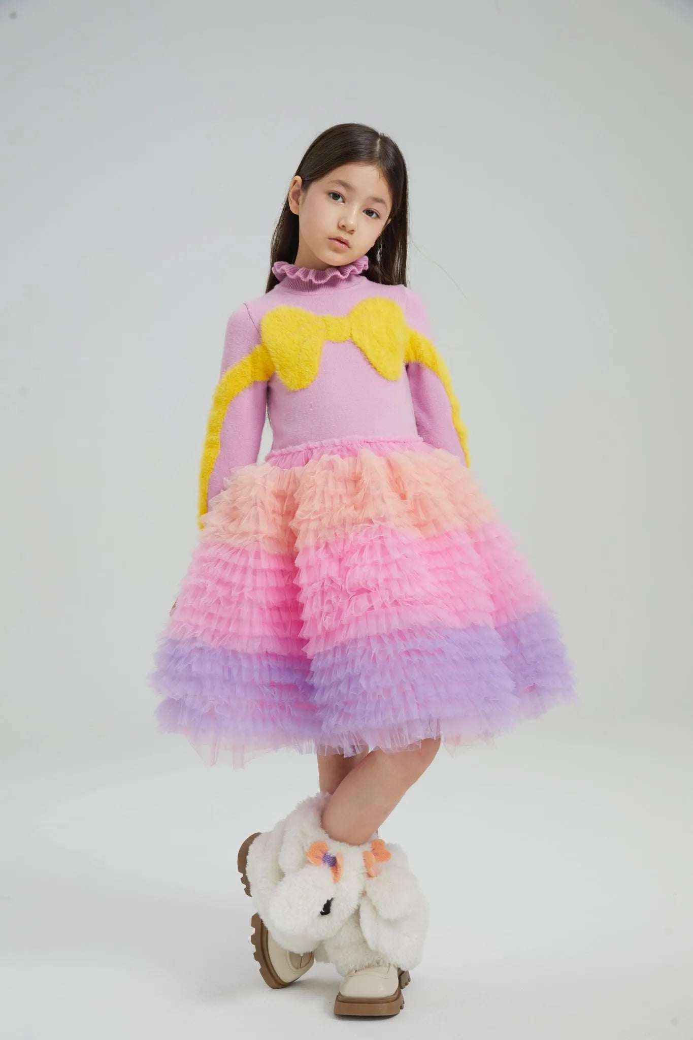 Poco Blush Gradient Bow Knit Tulle Party Dress