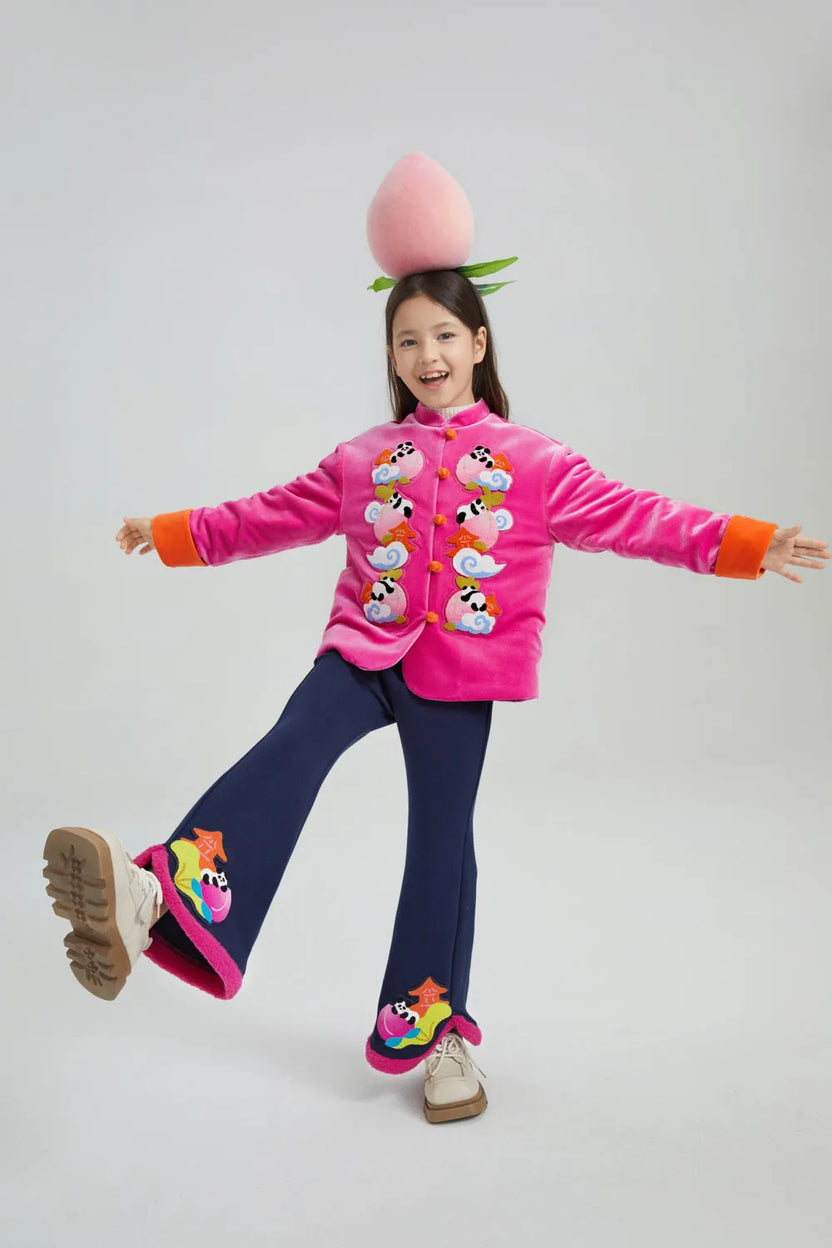 Star Peach Night Flared Warm-Fleece Pants by Poco Blush, image 3