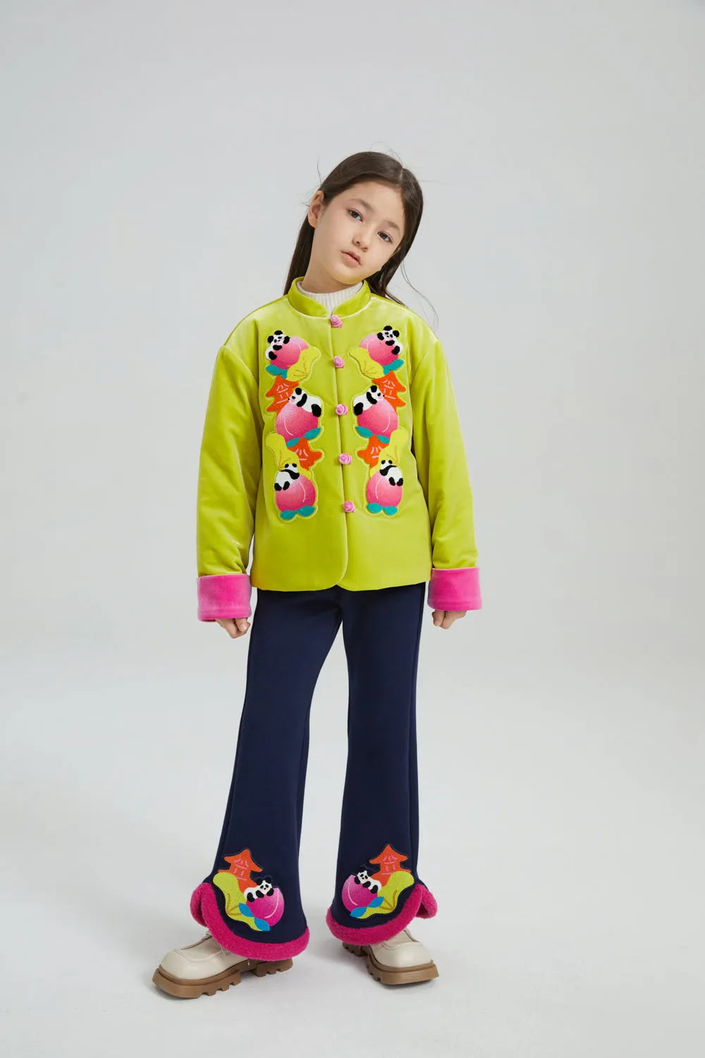 Poco Blush Star Peach Night Flared Warm-Fleece Pants