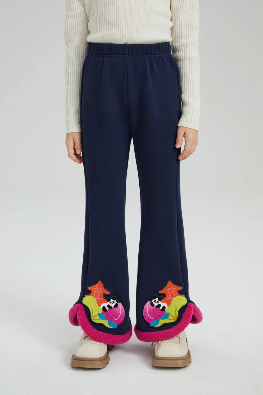 Poco Blush Star Peach Night Flared Warm-Fleece Pants