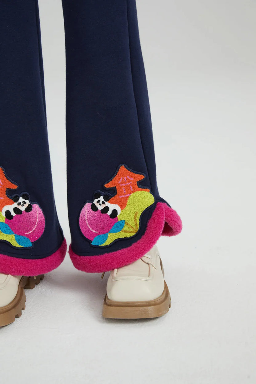 Star Peach Night Flared Warm-Fleece Pants by Poco Blush, image 6