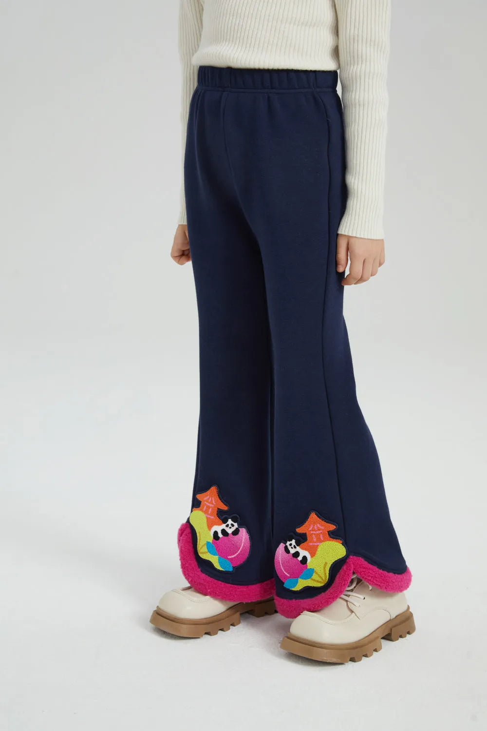 Poco Blush Star Peach Night Flared Warm-Fleece Pants