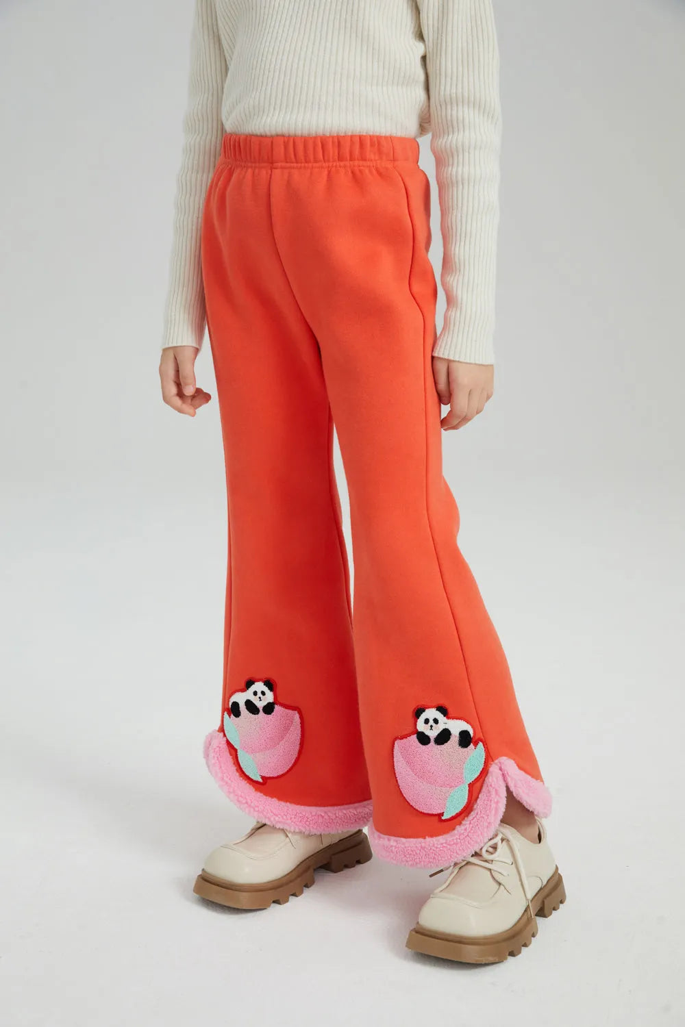 Poco Blush Girls Flared Warm-Fleece Pants – Peach Glow